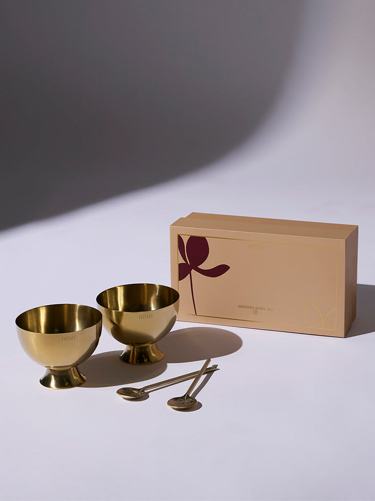Westside Home Gold Dessert Bowls with Spoons (Set of 2) - Festive Season Gift