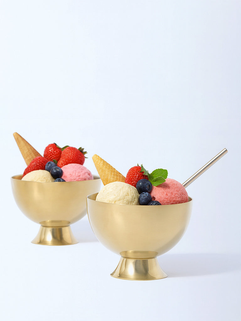 Westside Home Gold Dessert Bowls with Spoons (Set of 2) - Festive Season Gift