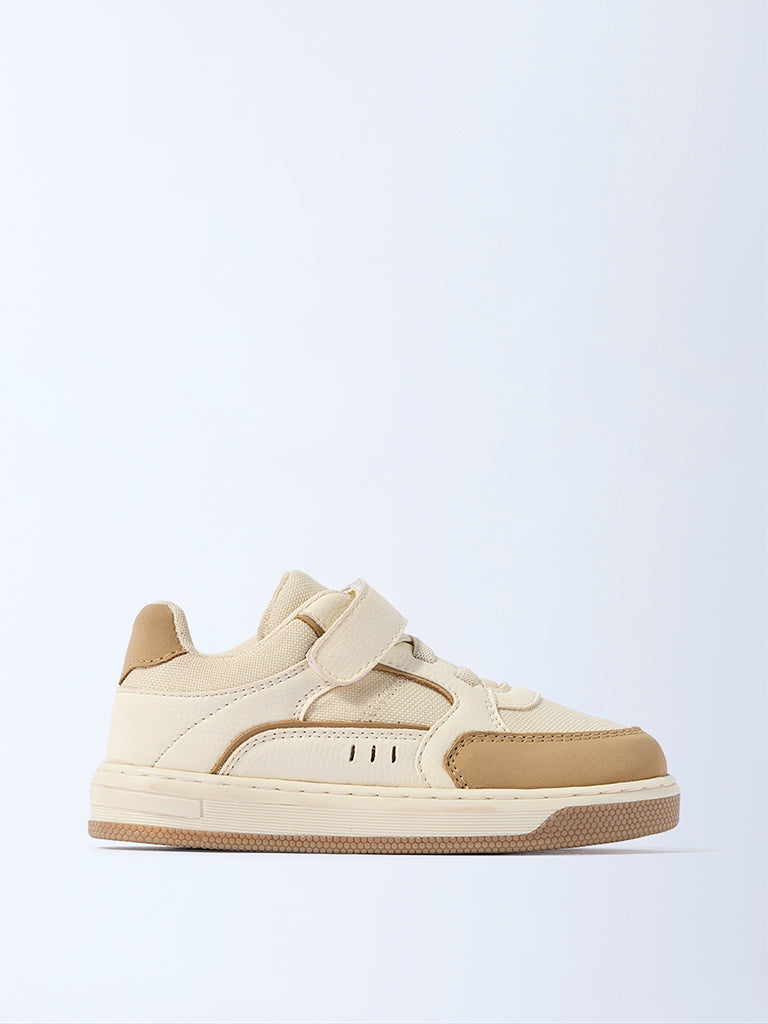 Westside Yellow Boys Beige Colour-Blocked Lace-Up Sneakers for Casual Wear Side View