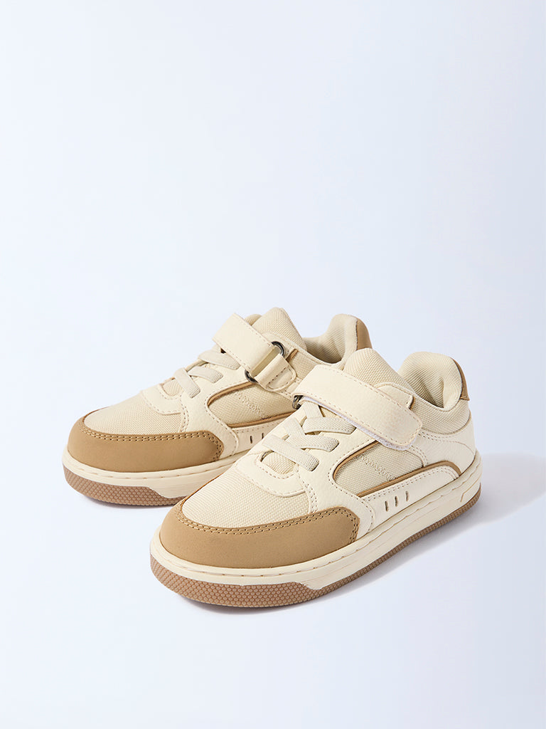 Westside Yellow Boys Beige Colour-Blocked Lace-Up Sneakers for Casual Wear Full View