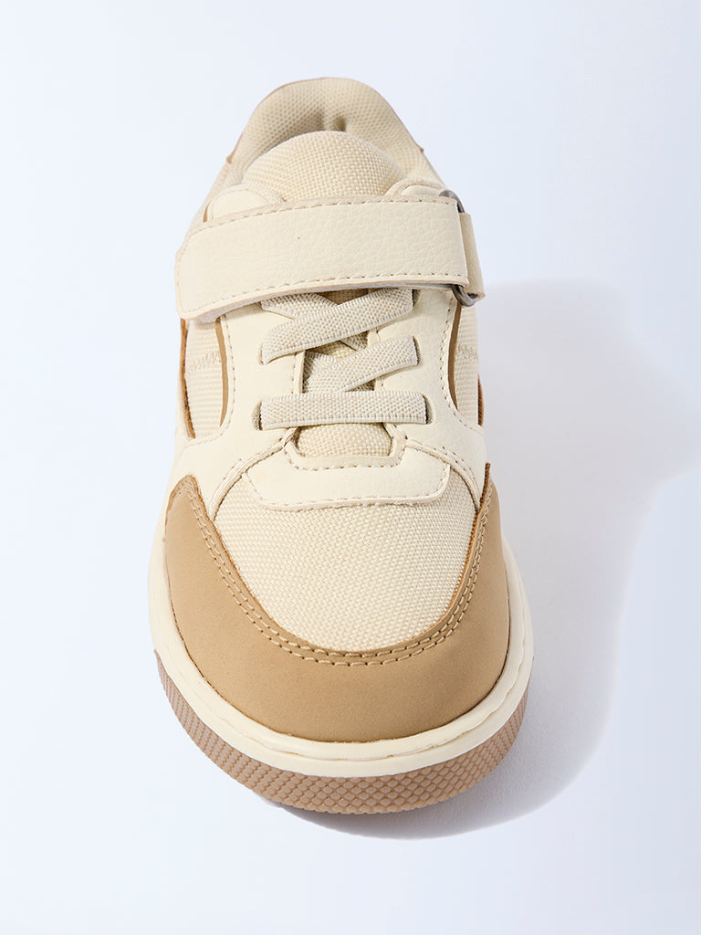 Westside Yellow Boys Beige Colour-Blocked Lace-Up Sneakers for Casual Wear Front view