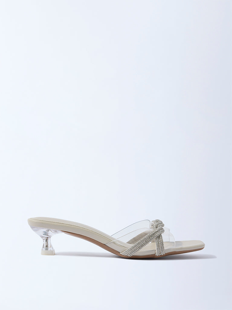 LUNA BLU Ivory Embellished Kitten Heel Sandals