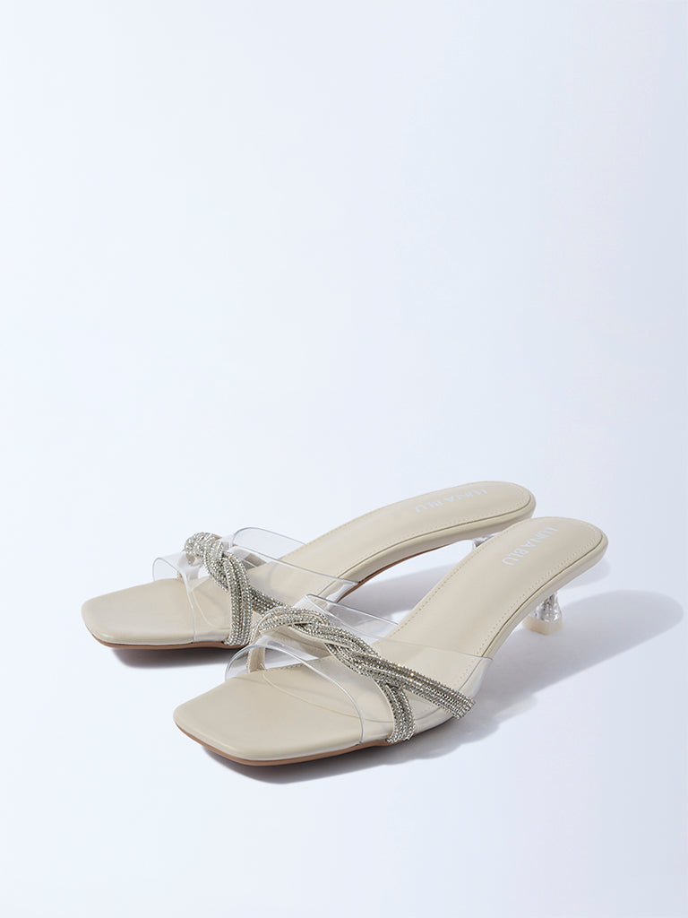 LUNA BLU Ivory Embellished Kitten Heel Sandals