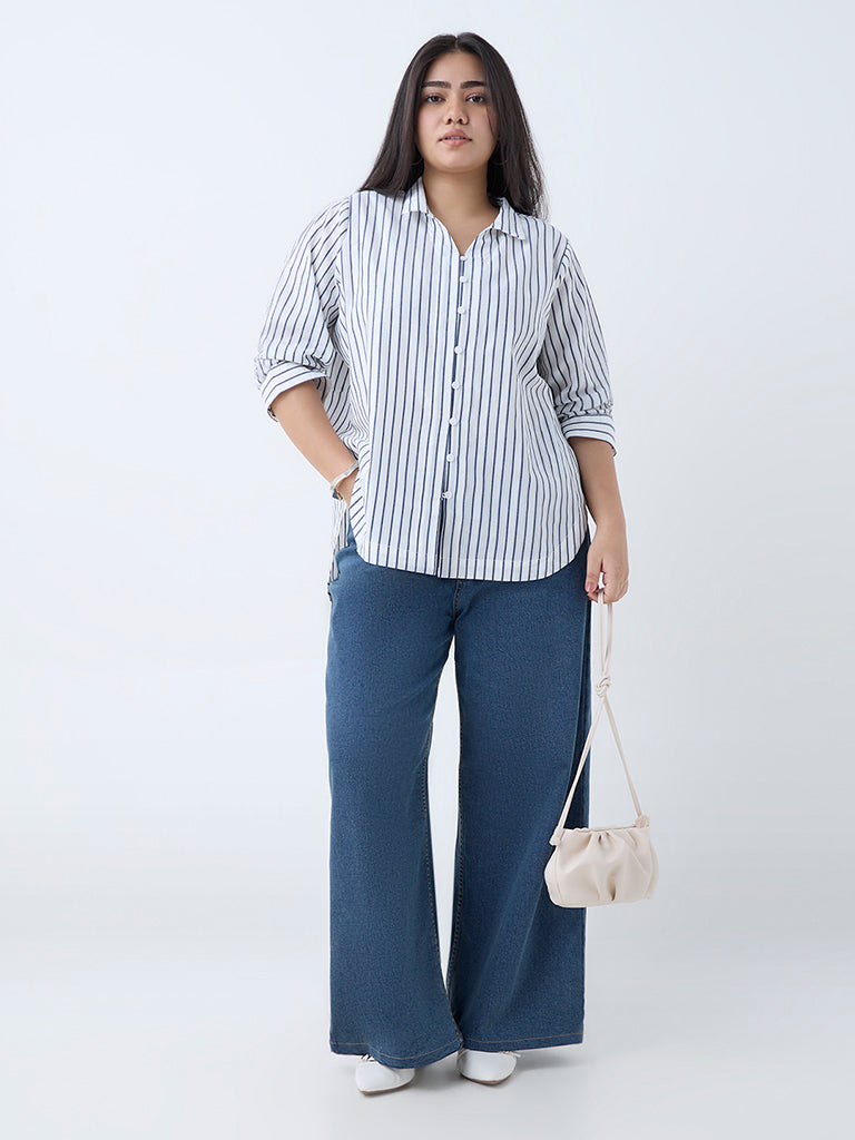 Westside Gia Women's White Stripe Cotton Shirt for Casual Wear Full View