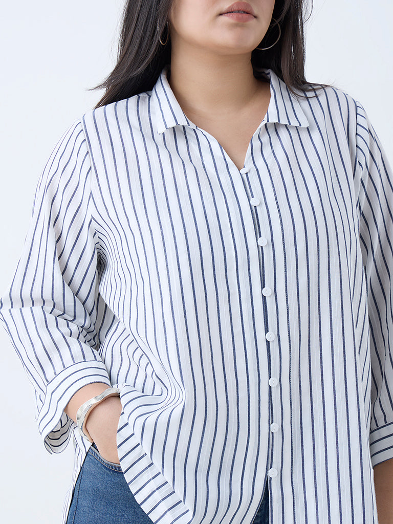 Westside Gia Women's White Stripe Cotton Shirt for Casual Wear Zoomed View