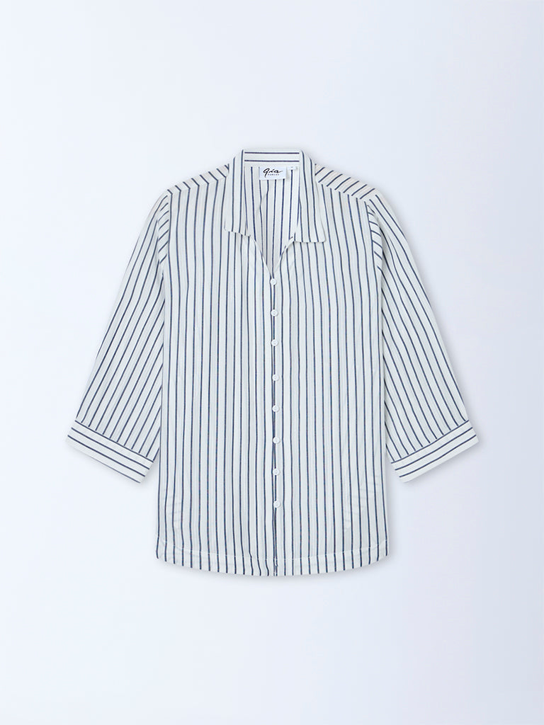 Westside Gia Women's White Stripe Cotton Shirt for Casual Wear Flatly