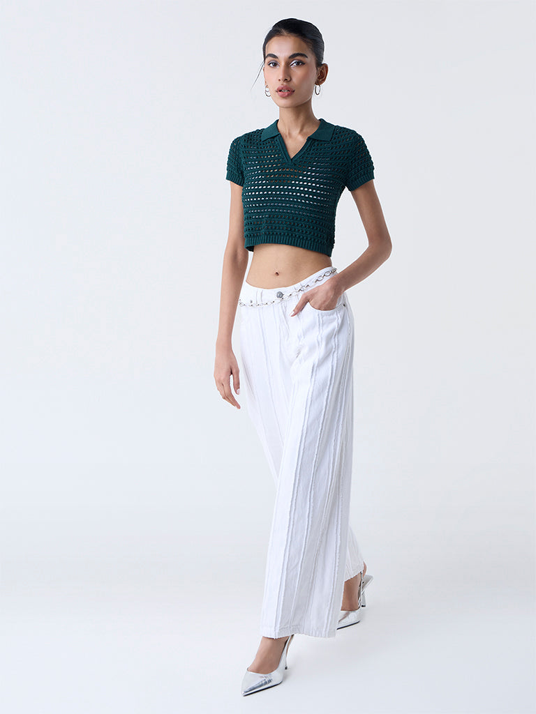 Nuon Green Crochet-Detailed Cotton Top