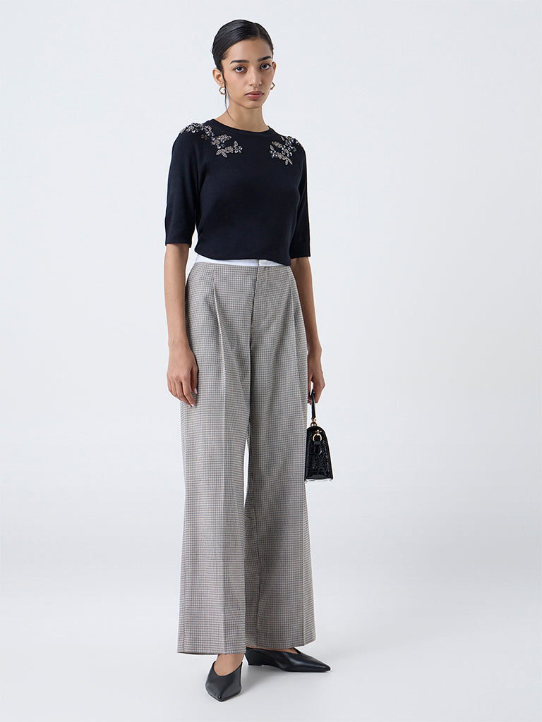 Wardrobe Black Floral Embellished Knitted Top