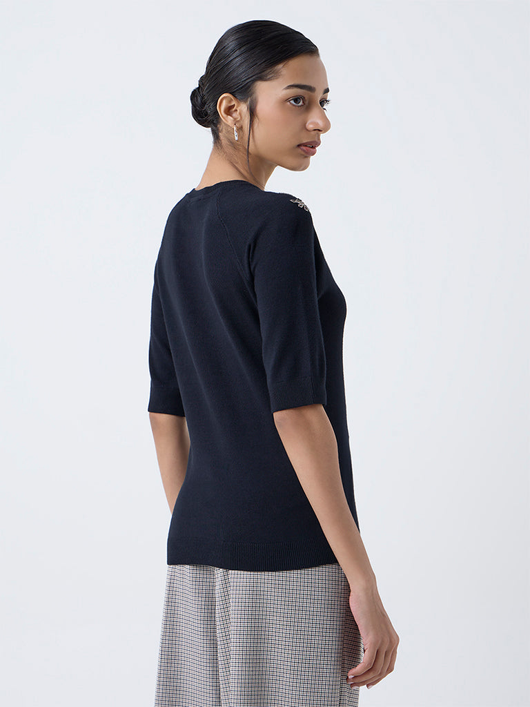 Wardrobe Black Floral Embellished Knitted Top