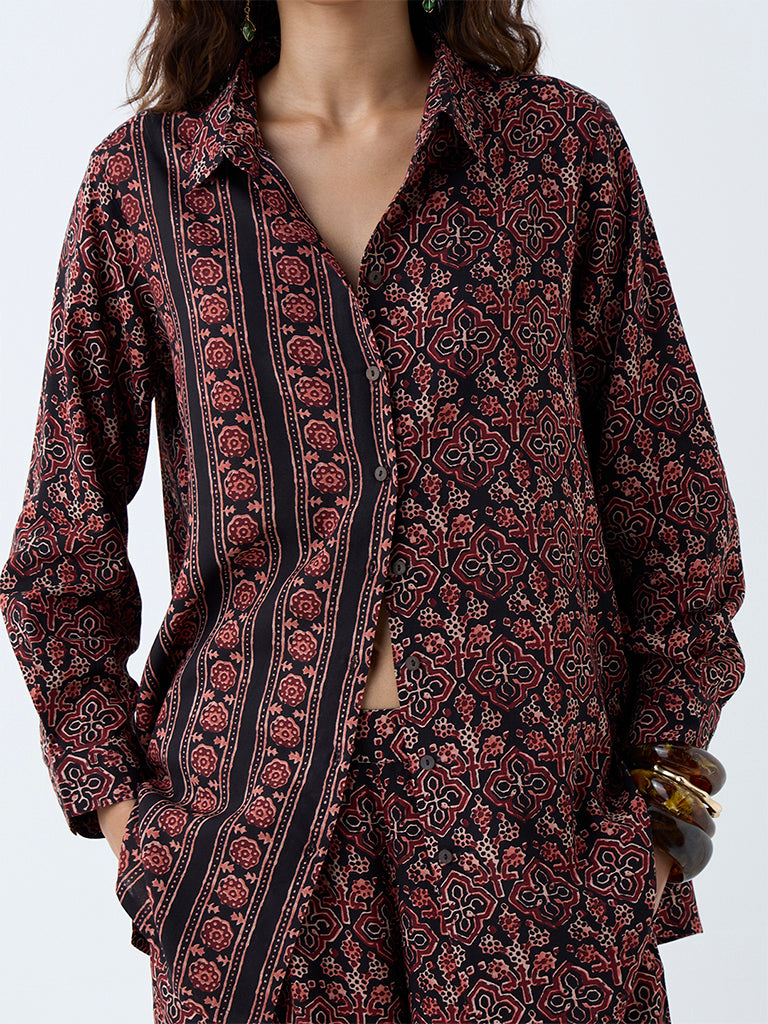 大型 NEW ETHNIC Seidea Print Design African Print Fabric/ Ankara - Red, Yellow, Brown 'Amaya