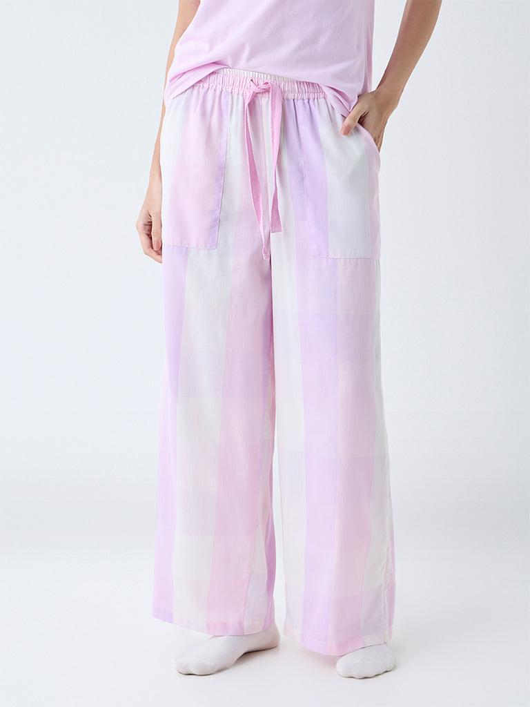 Buy Wunderlove Pink Checks High-Rise Cotton Lounge Pants