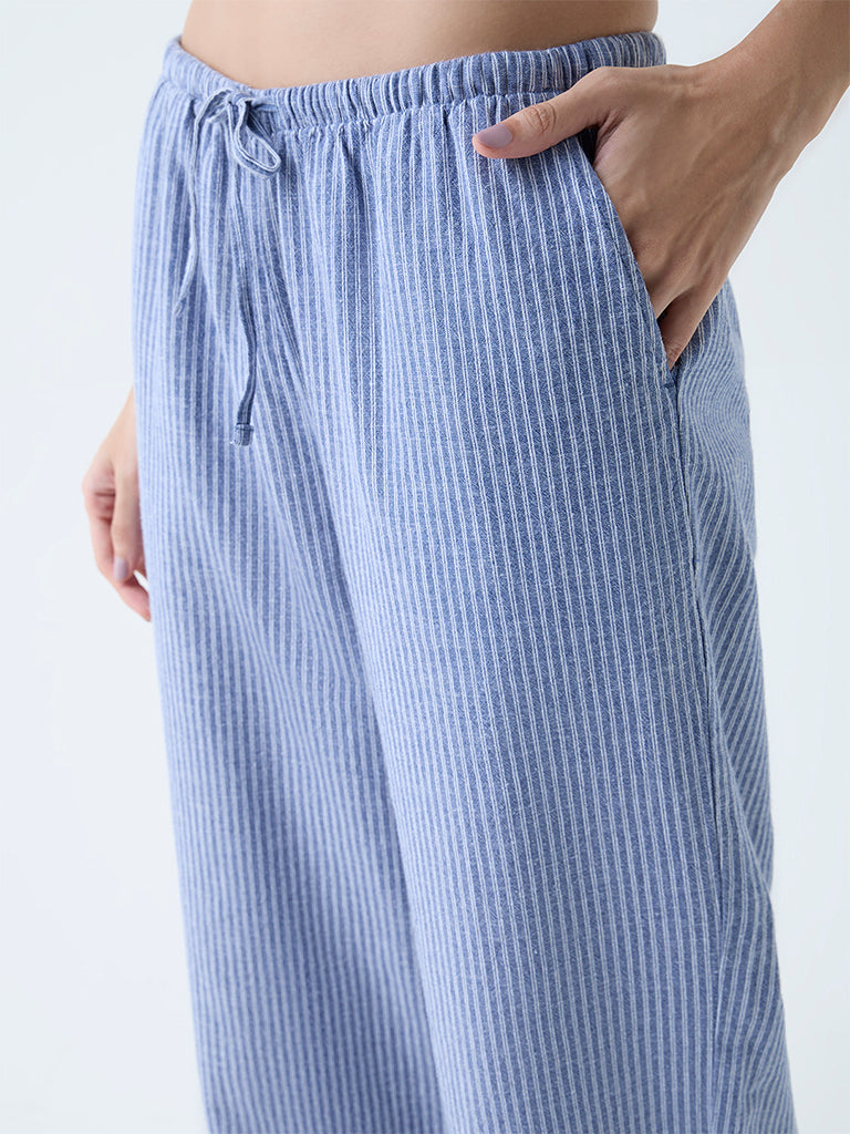 Wunderlove Dusty Blue Striped High-Rise Pants
