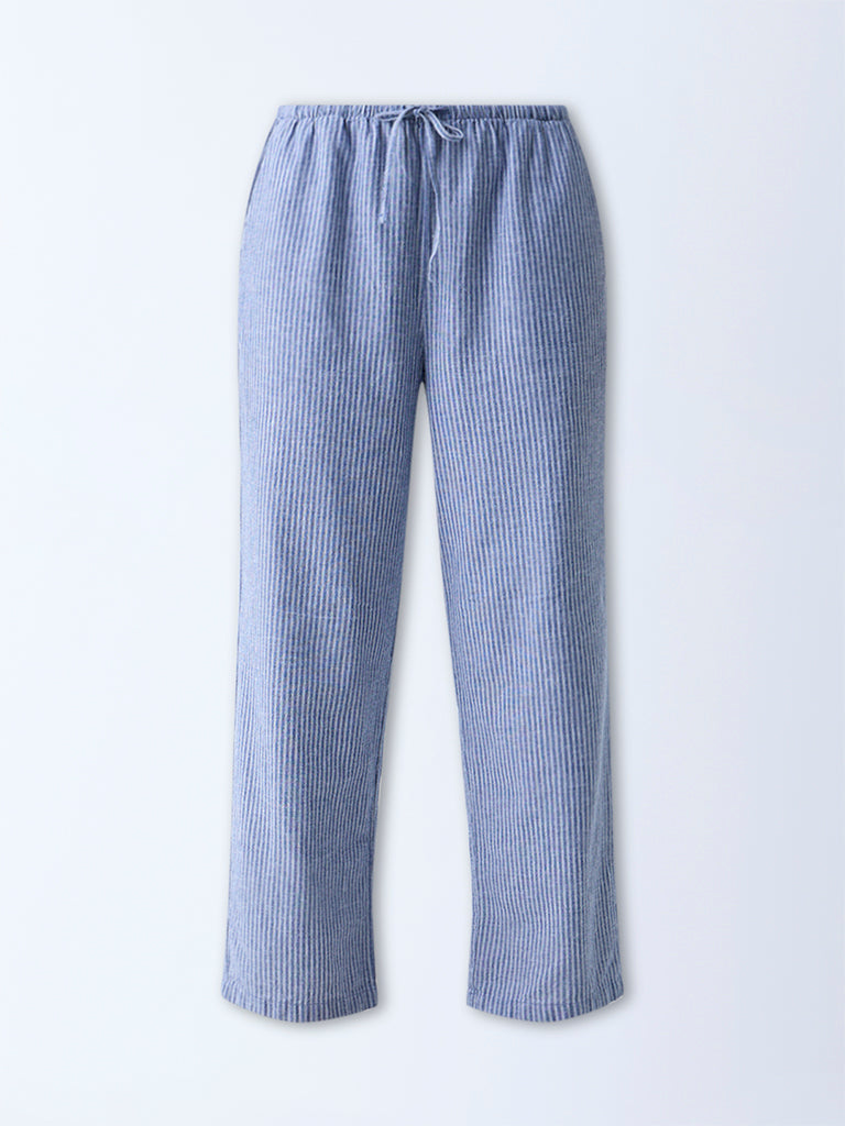 Wunderlove Dusty Blue Striped High-Rise Pants