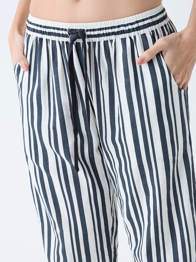 Wunderlove Black Striped High-Rise Cotton-Blend Pants