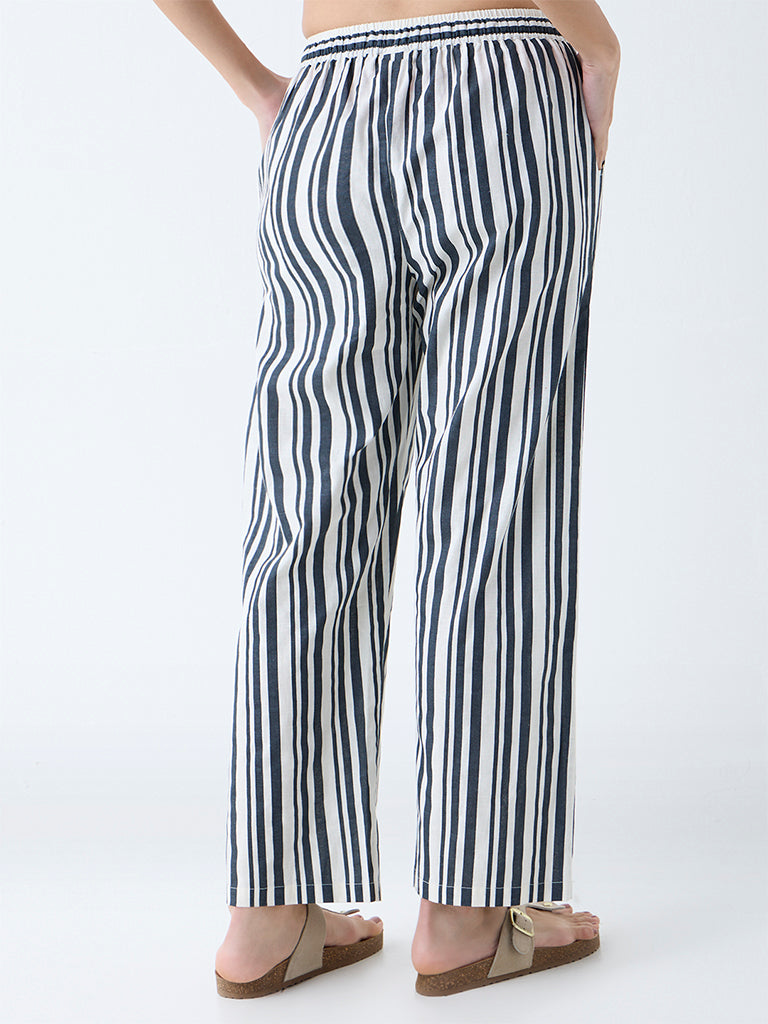 Wunderlove Black Striped High-Rise Cotton-Blend Pants