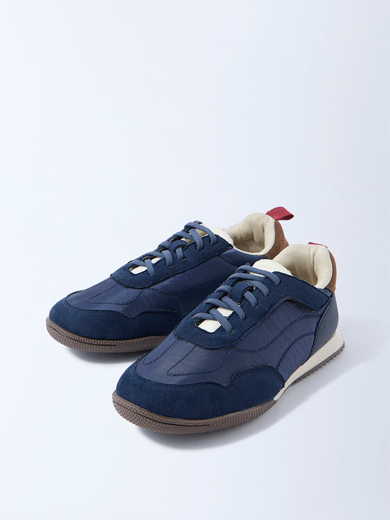 Yellow Navy Suede Lace-Up Sneakers