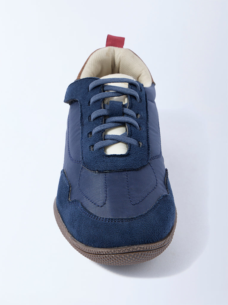 Yellow Navy Suede Lace-Up Sneakers
