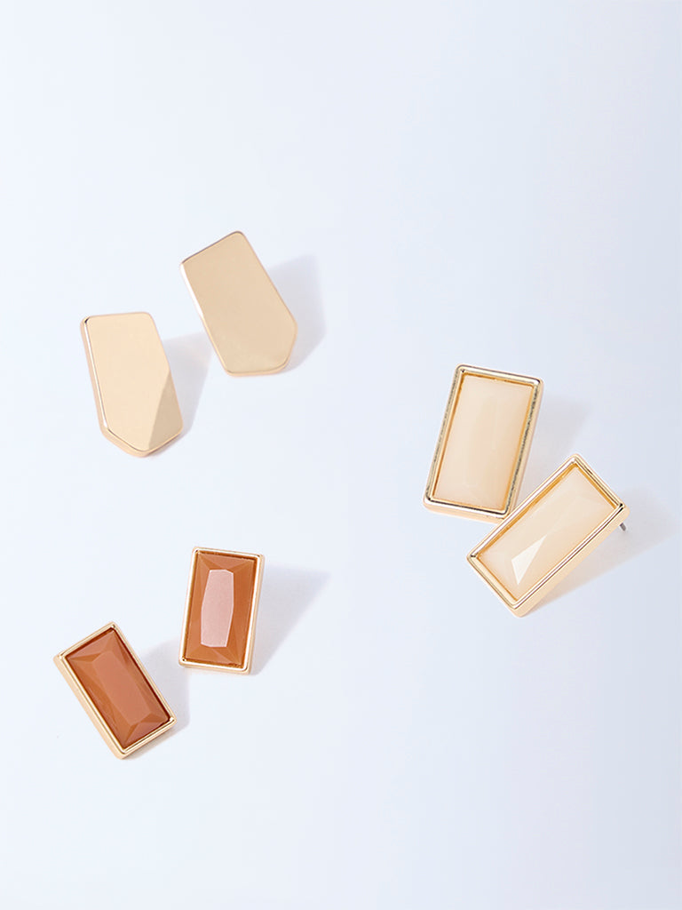Westside Accessories Multicolour Resin-Detailed Stud Earrings - Pack of 3