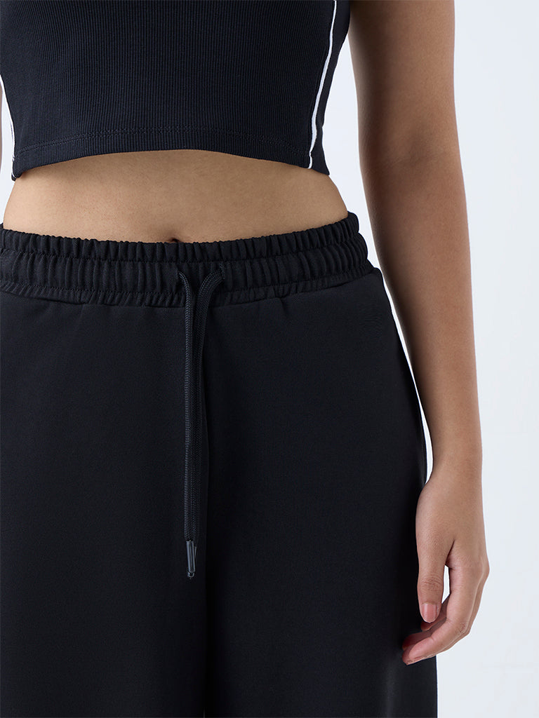 Studiofit Black High-Rise Cotton-Blend Track Pants