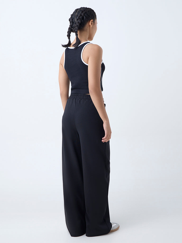 Studiofit Black High-Rise Cotton-Blend Track Pants