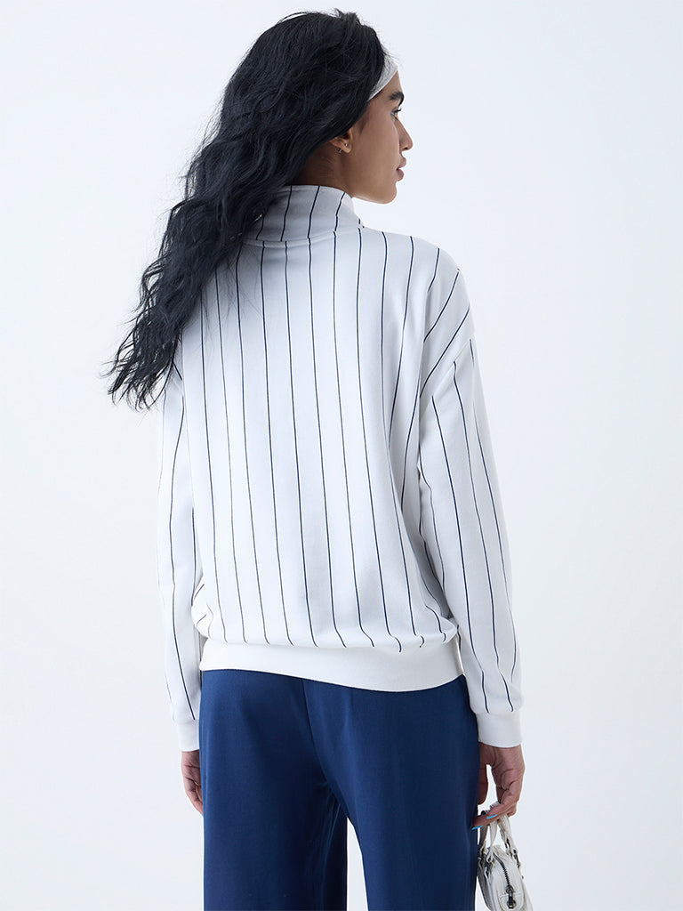 Studiofit White Cotton-Blend Quarter-Zip Sweatshirt