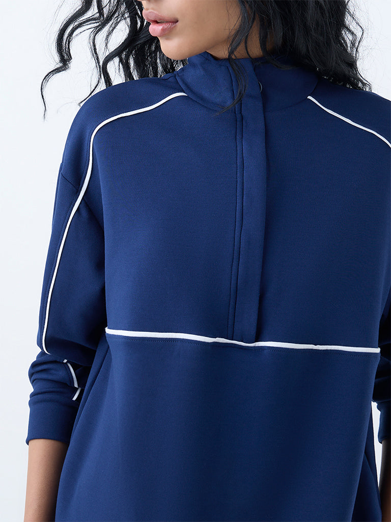 Buy Studiofit Navy Stripe Quarter-Zip Sweatshirt from Westside