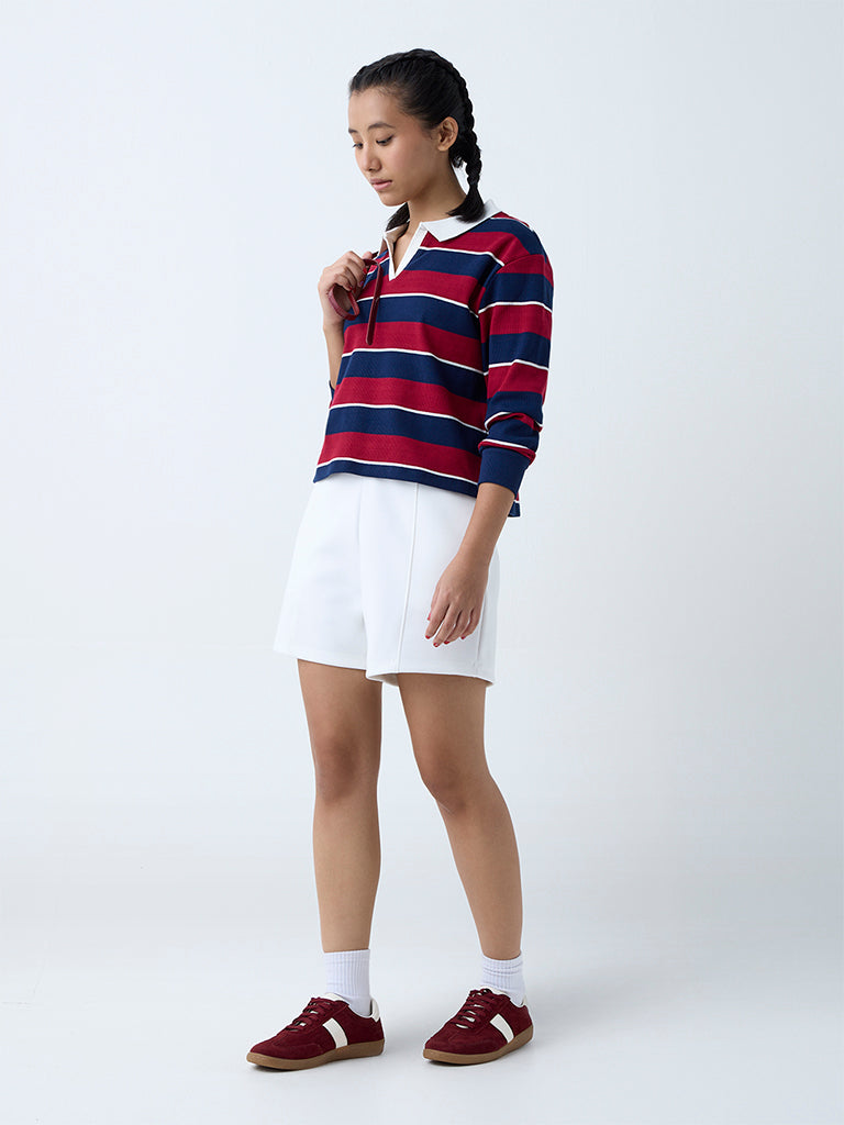 Studiofit Maroon Stripe Cotton-Blend T-Shirt
