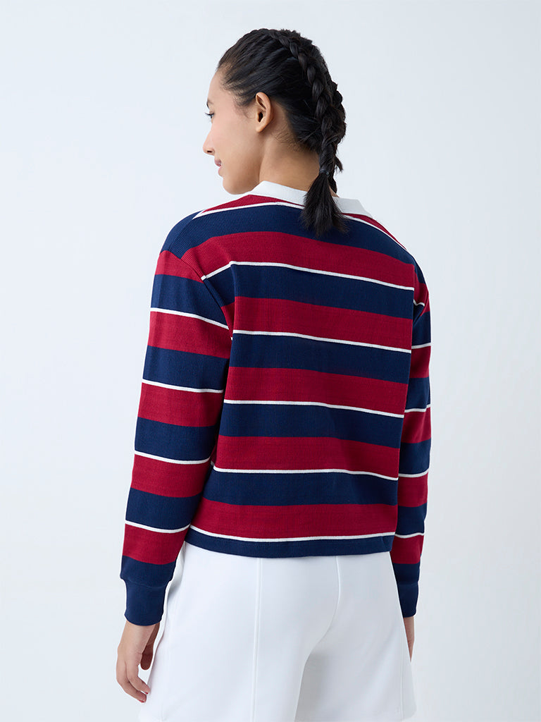 Studiofit Maroon Stripe Cotton-Blend T-Shirt