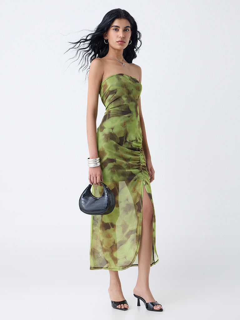 Nuon Lime Floral Design Mesh Tube Dress