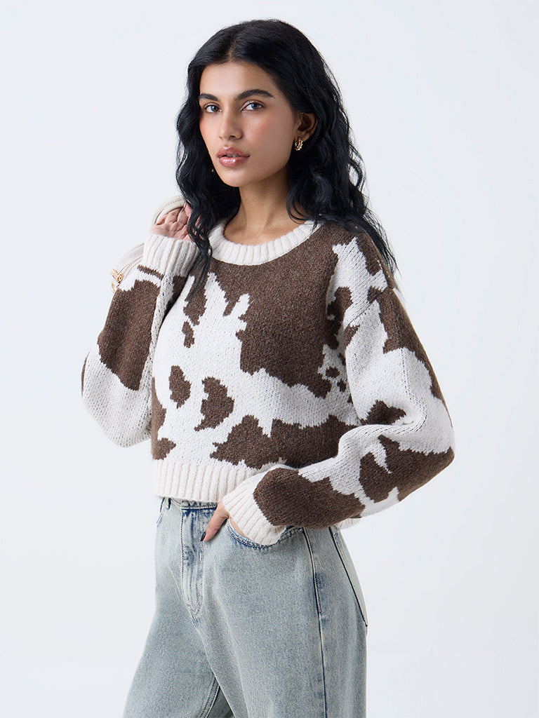 Nuon Brown Abstract Pattern Sweater