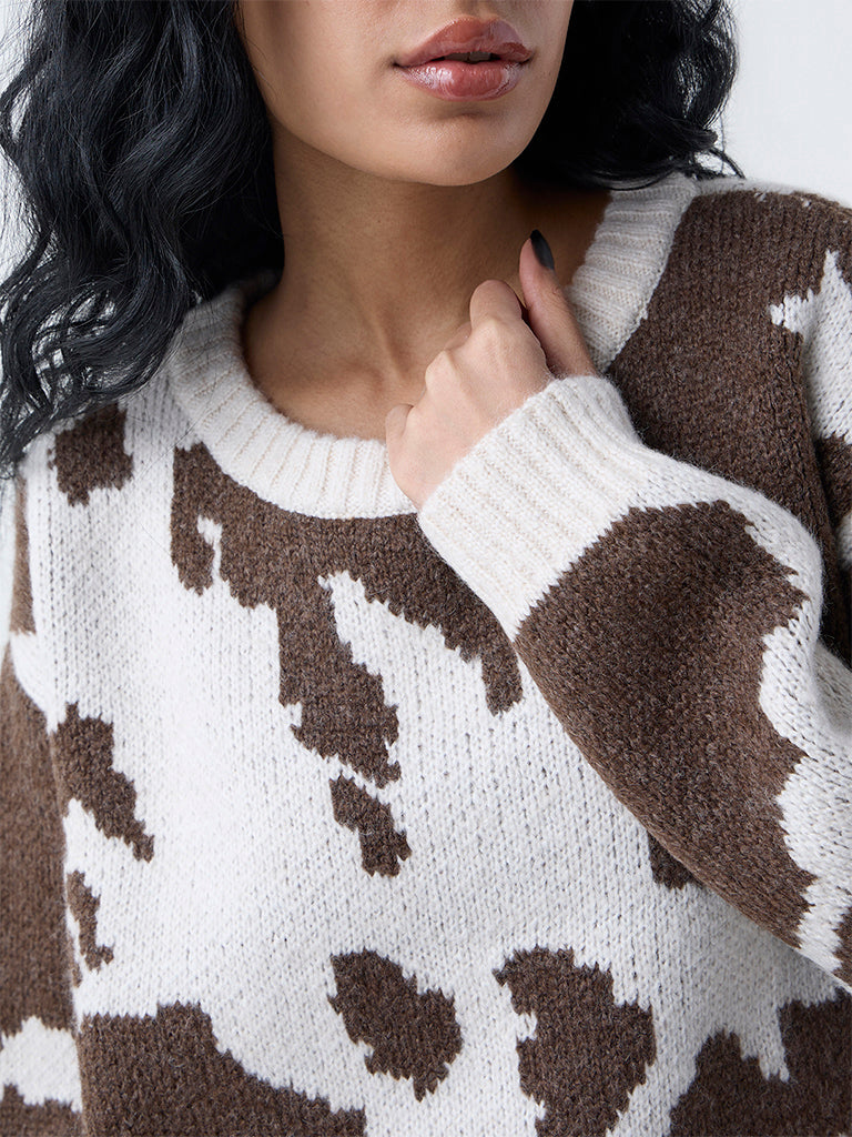 Nuon Brown Abstract Pattern Sweater