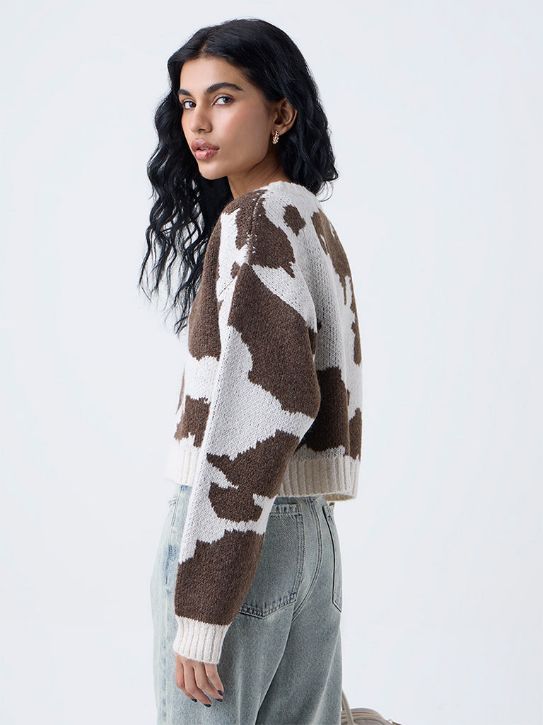 Nuon Brown Abstract Pattern Sweater