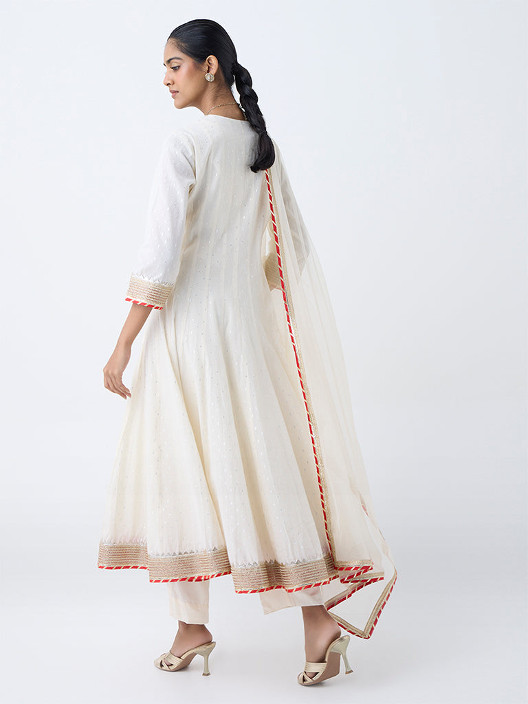 Westside Vark Women's Off-White Cotton-Blend Anarkali Ethnic Set for Festival Wear Back View