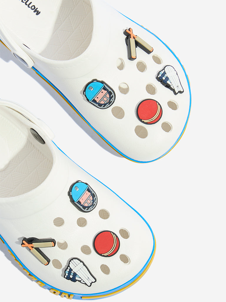 Westside Yellow Kids White Cricket-Themed Clogs for Casual Wear Zoomed View