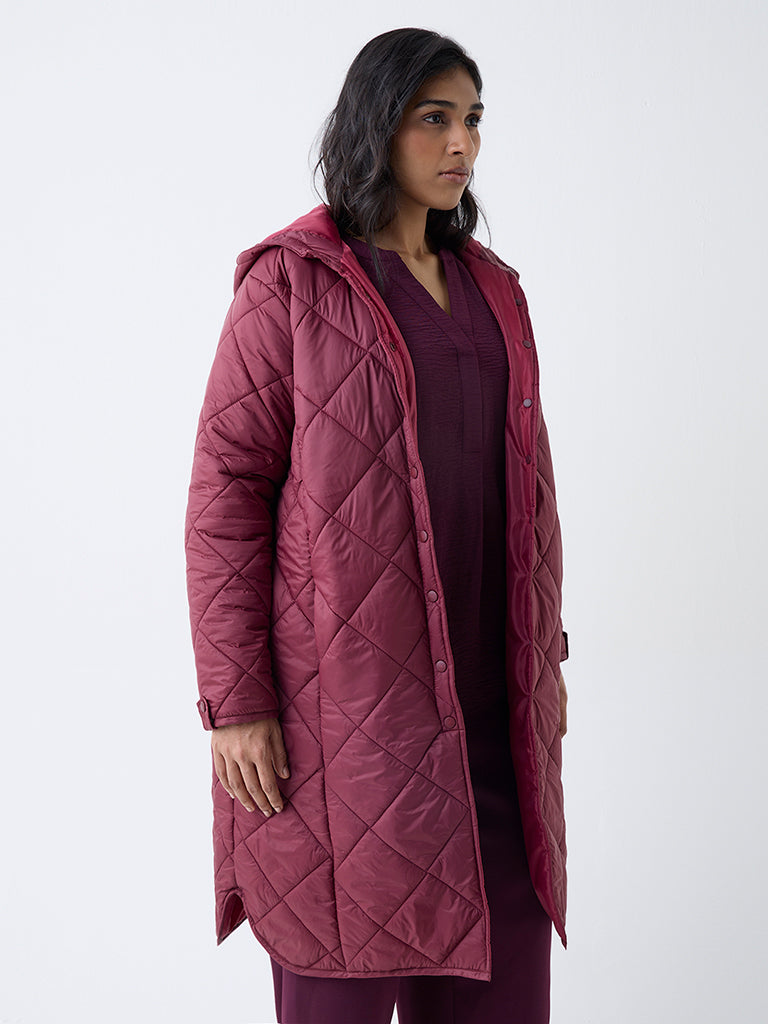 Gia Maroon Solid Quilted Coat