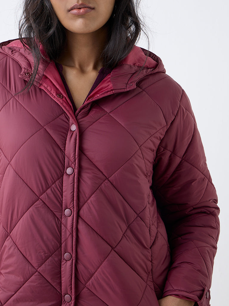Gia Maroon Solid Quilted Coat