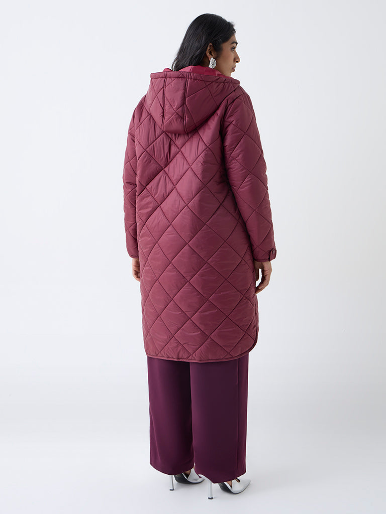 Gia Maroon Solid Quilted Coat