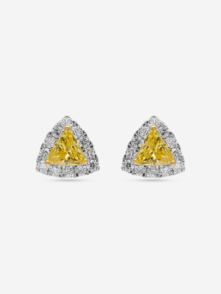 Westside X Pome Yellow Trillion Lab Diamond Halo Stud Earrings