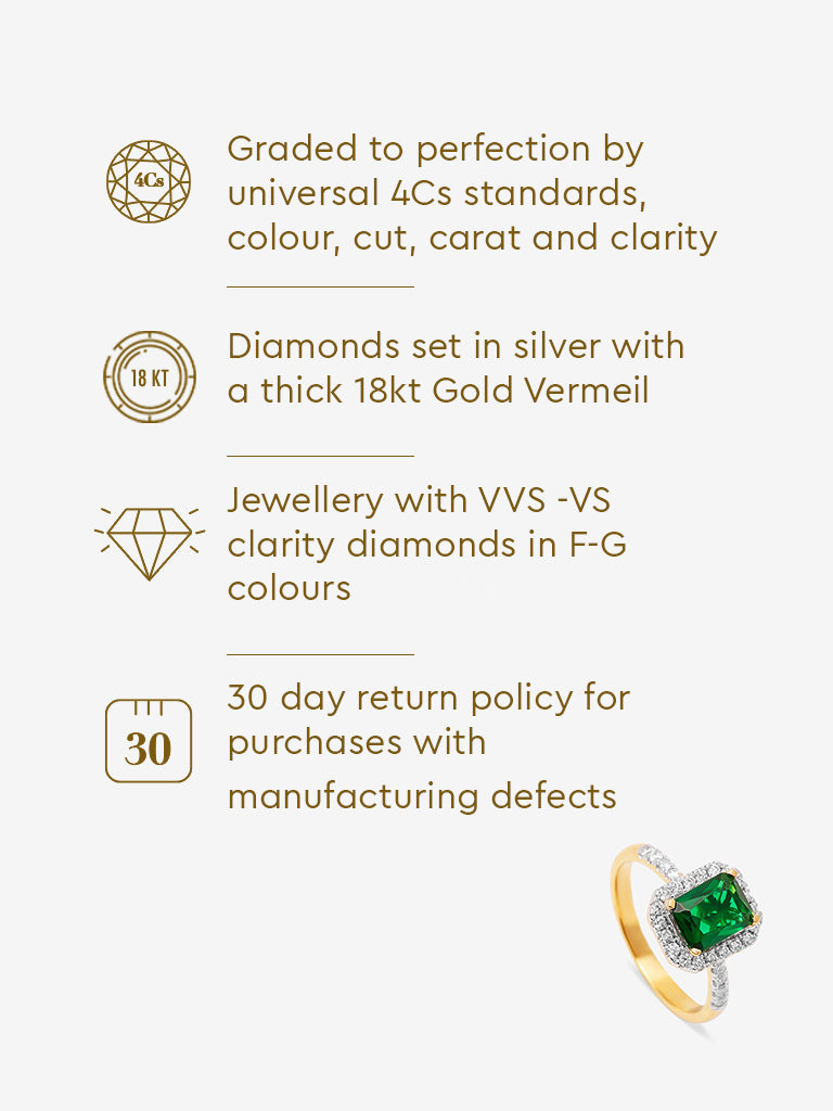 Emerald Baguette Gold Plated Lab Diamond Ring