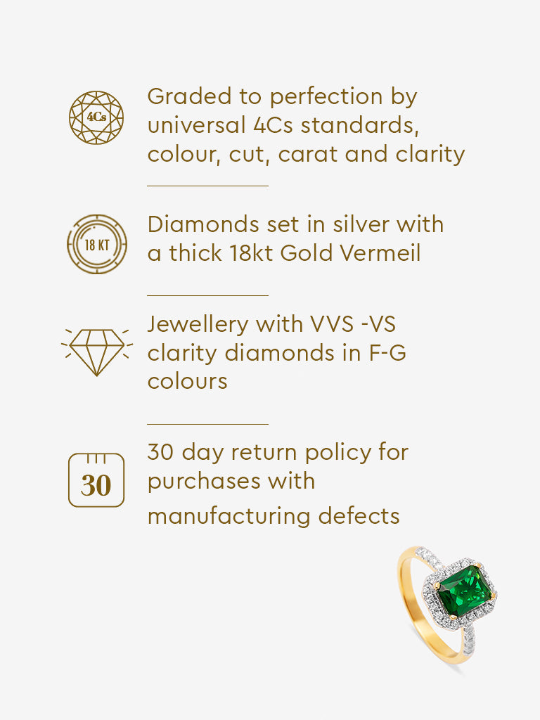 Emerald Baguette Gold Plated Lab Diamond Ring