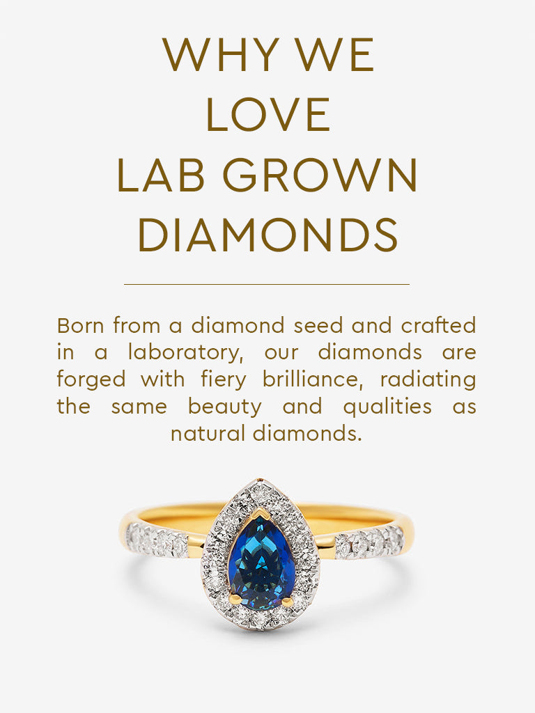 Sapphire Pear Lab Diamond Halo Ring