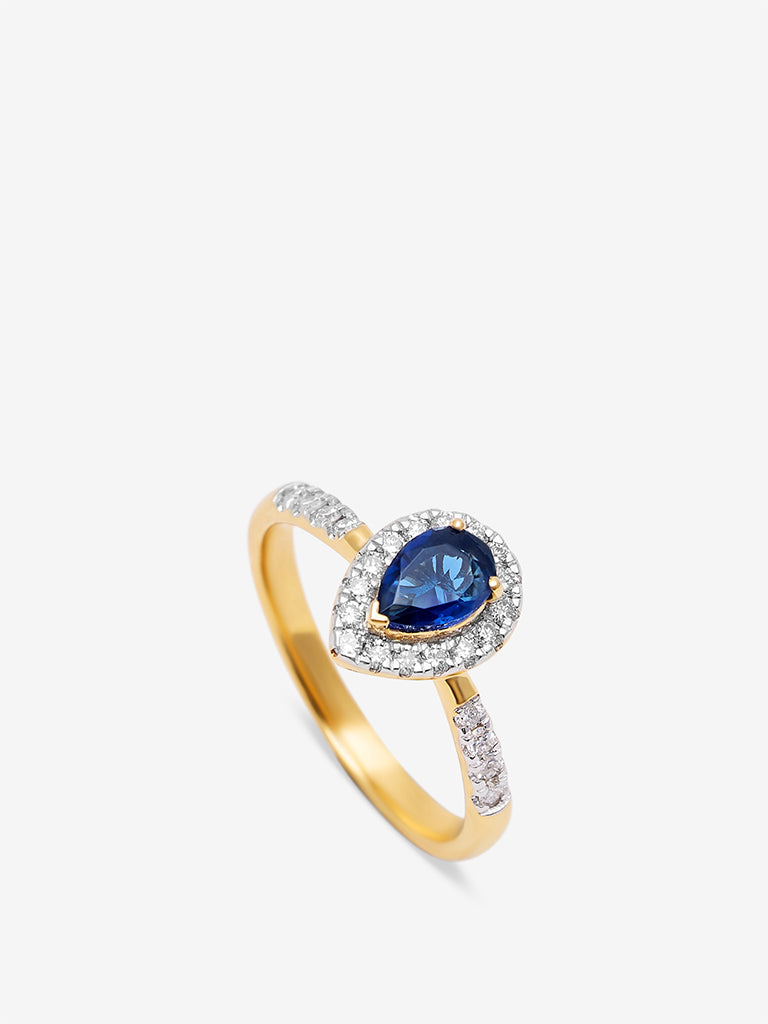 Sapphire Pear Lab Diamond Halo Ring