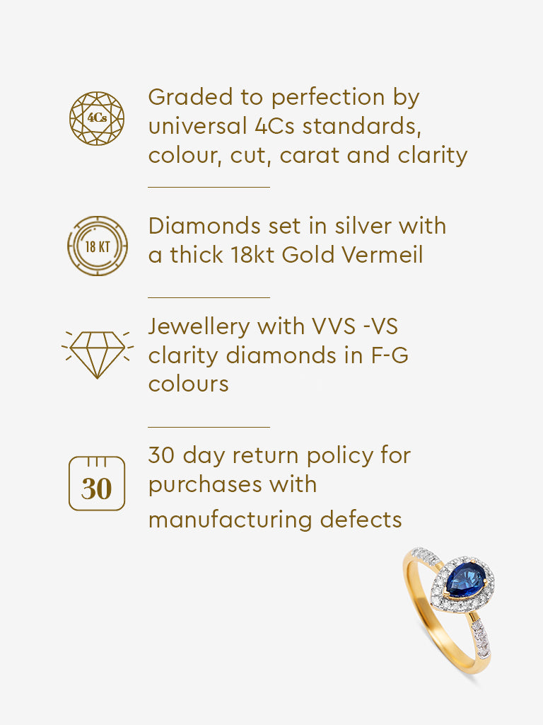 Sapphire Pear Lab Diamond Halo Ring