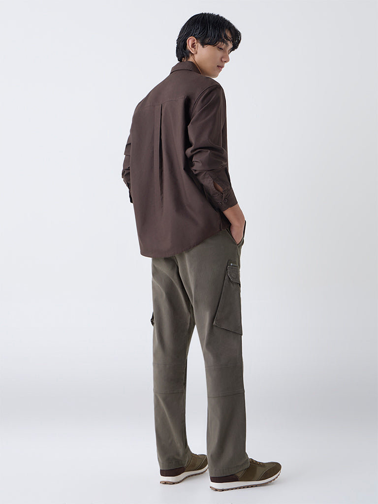 Nuon Olive Relaxed-Fit Mid-Rise Cotton Trousers