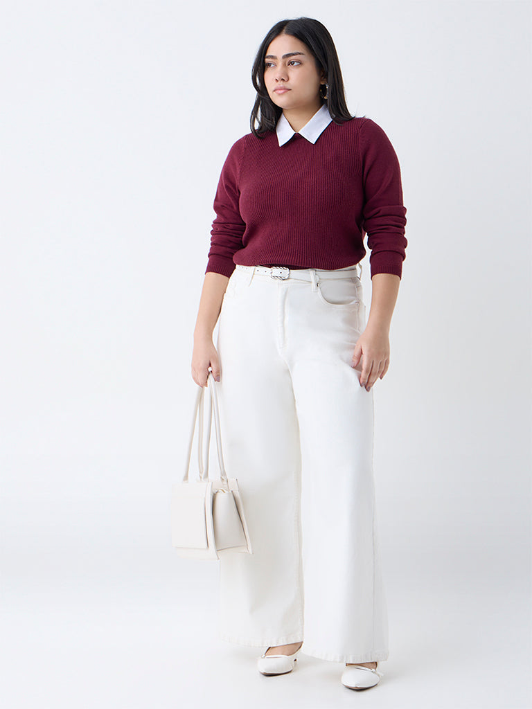 Gia Maroon Knit-Textured Sweater