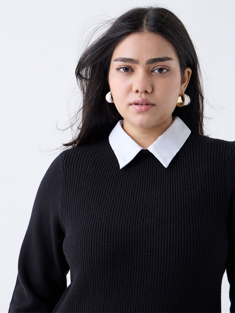 Gia Black Knit-Textured Sweater