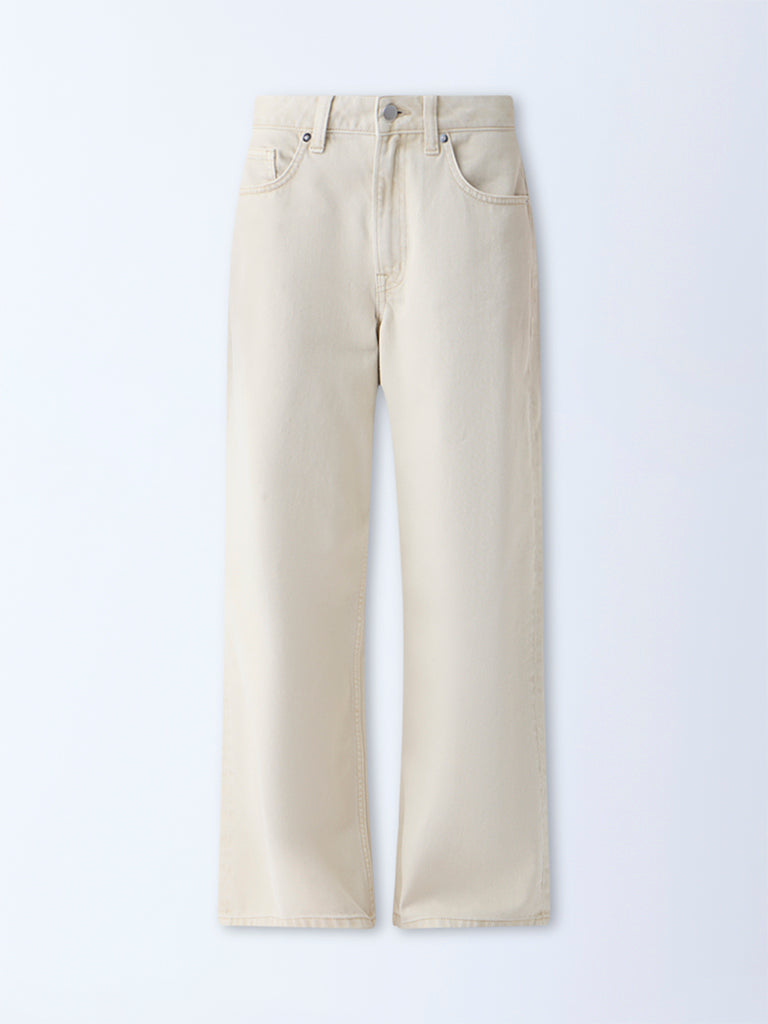 Nuon Beige Wide-Leg High-Rise Jeans
