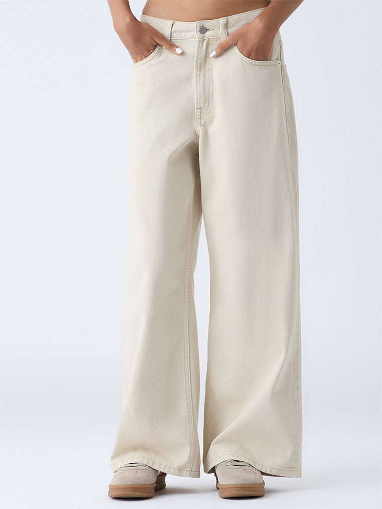 Nuon Beige Wide-Leg High-Rise Jeans
