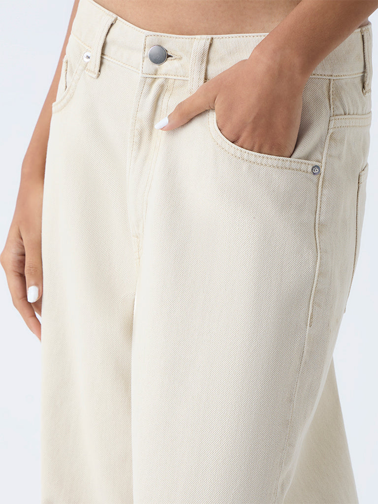 Nuon Beige Wide-Leg High-Rise Jeans
