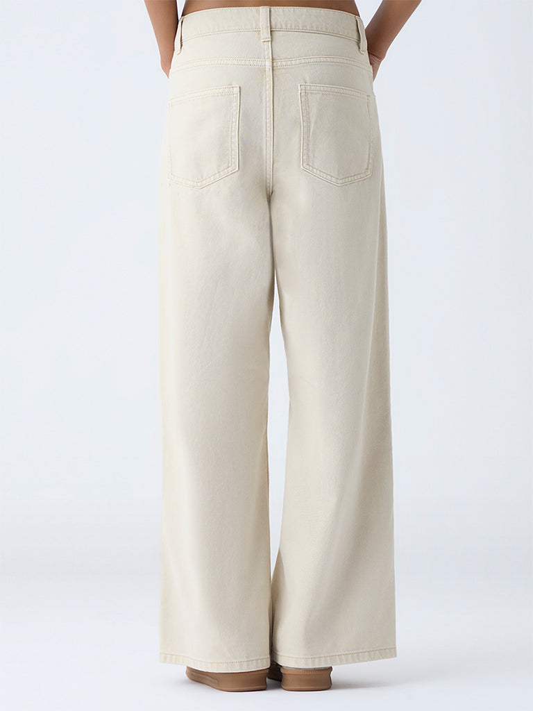 Nuon Beige Wide-Leg High-Rise Jeans